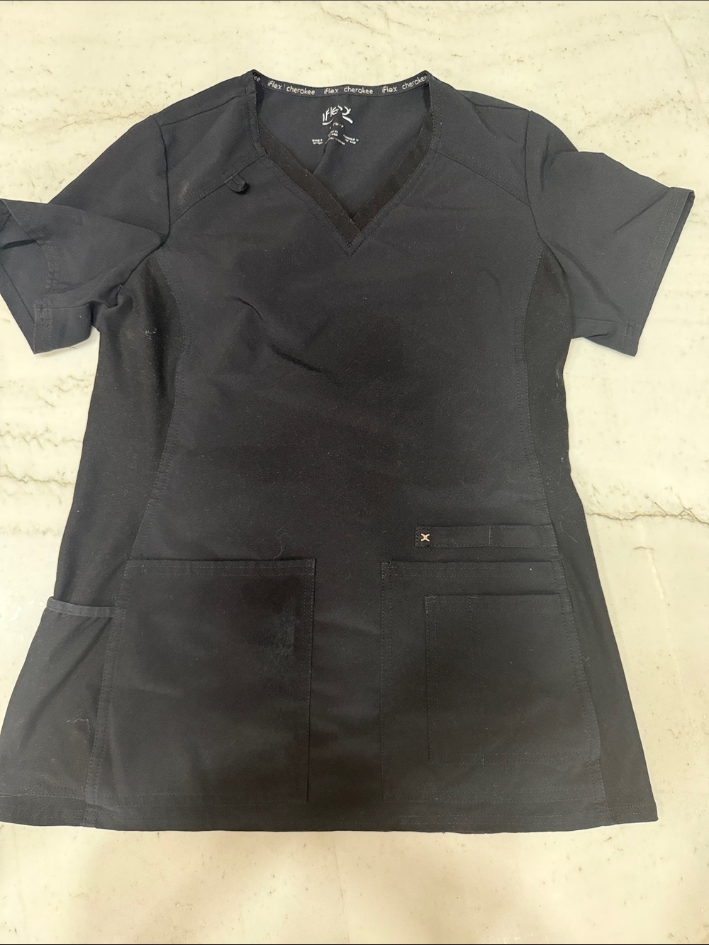 Cherokee iflex Black V-Neck Short Sleeve Scrub Top Small